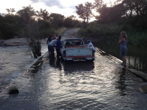 The truck stuck in the water!